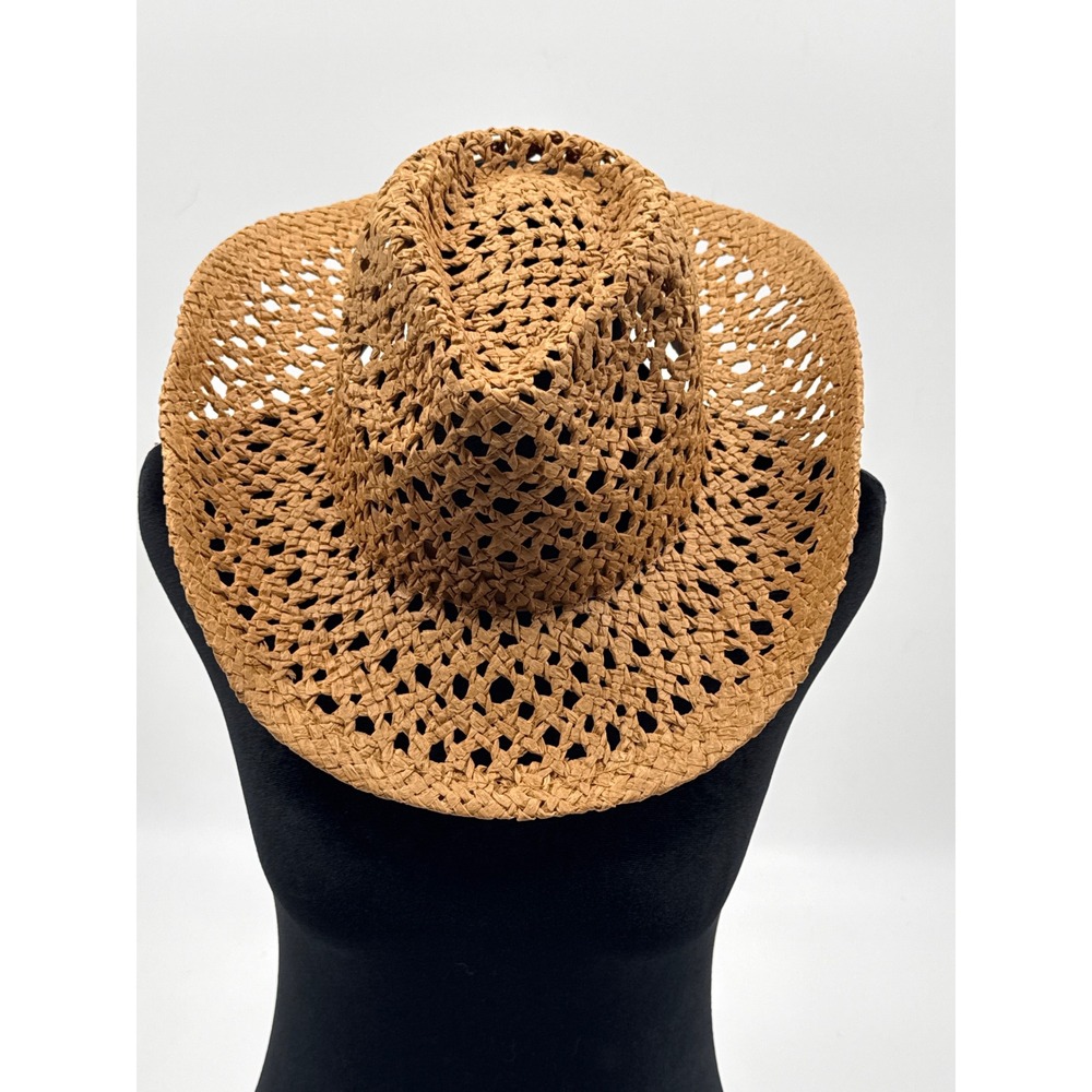 Odiva Women Brown Open Weave Straw Cowboy Hat Western Summer Sun Beach Hat